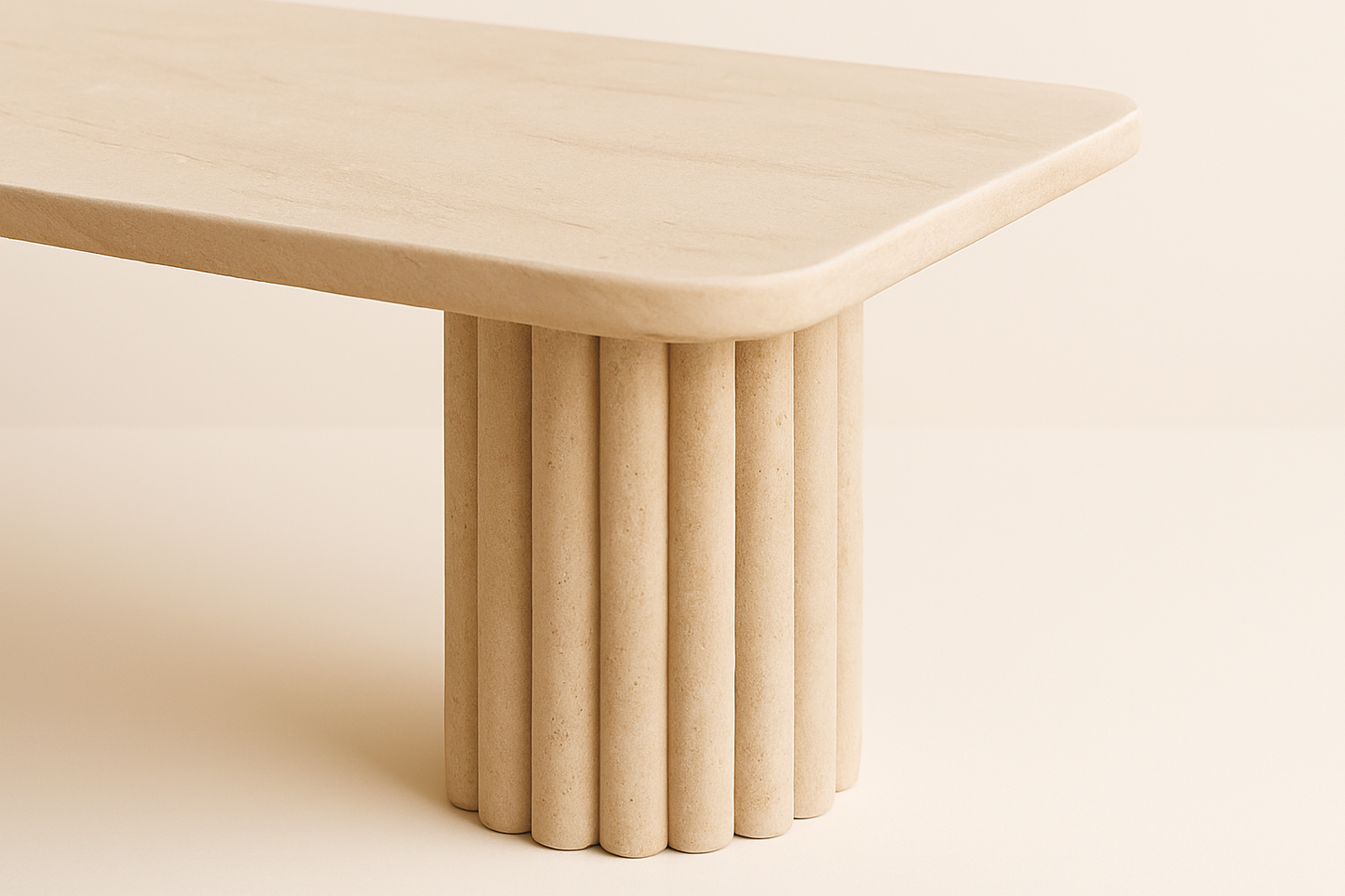 CANOVA Travertine Marble Console Table – Fluted Column Pedestal Design