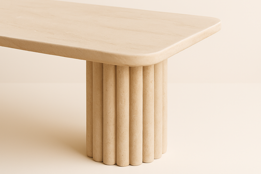 CANOVA Travertine Marble Console Table – Fluted Column Pedestal Design