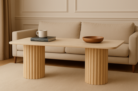 CANOVA Travertine Marble Console Table – Fluted Column Pedestal Design
