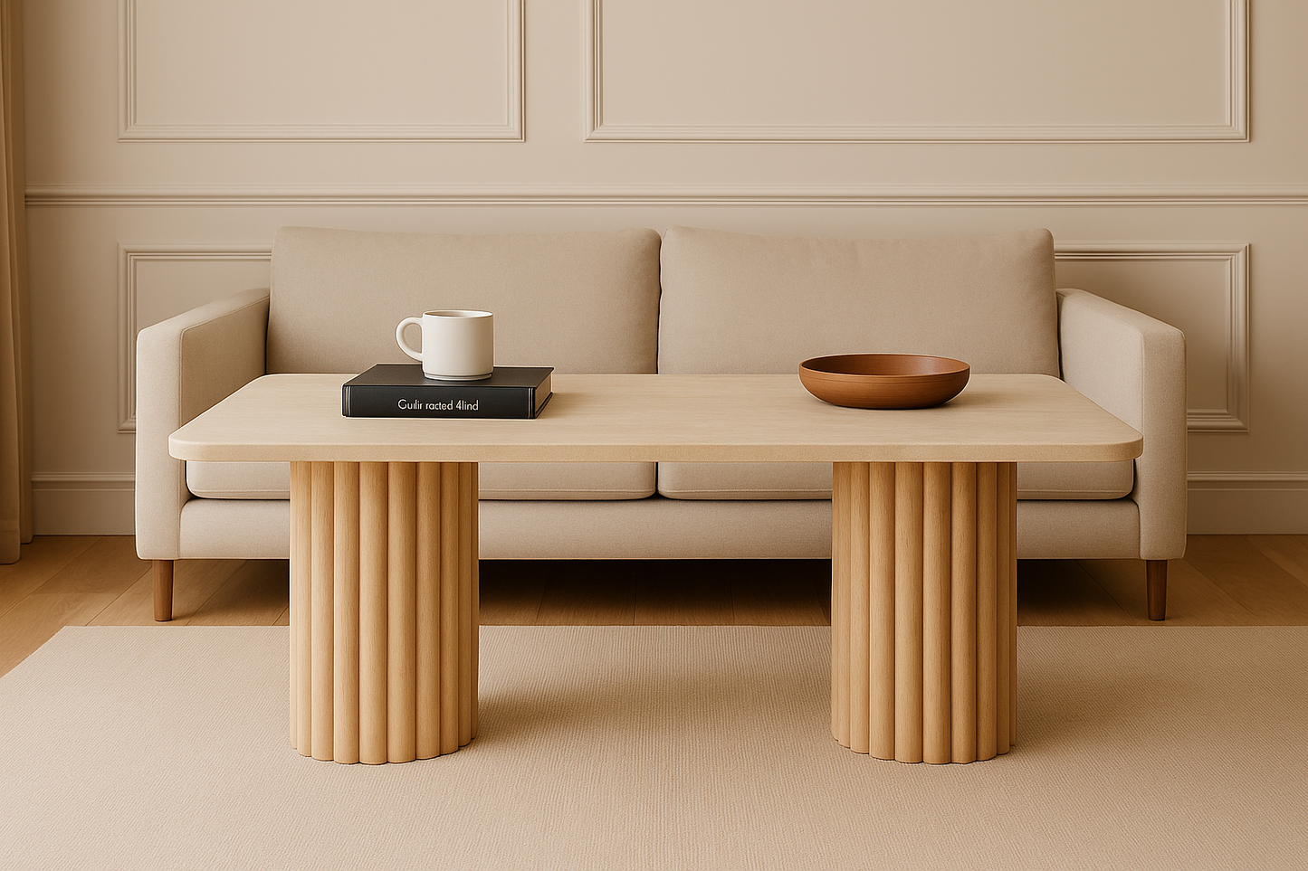 CANOVA Travertine Marble Console Table – Fluted Column Pedestal Design