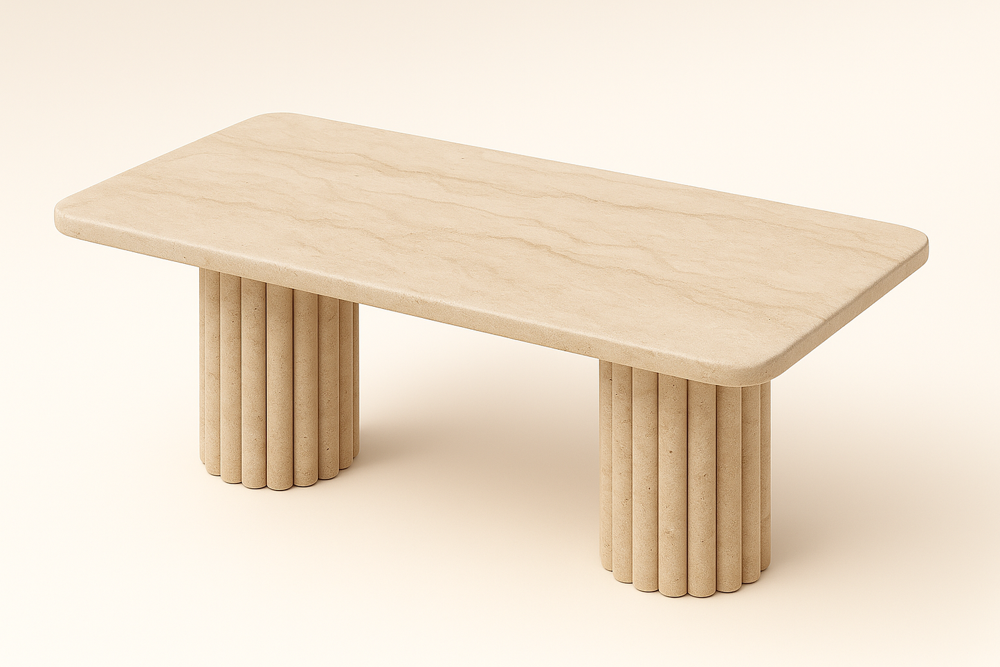 CANOVA Travertine Marble Console Table – Fluted Column Pedestal Design