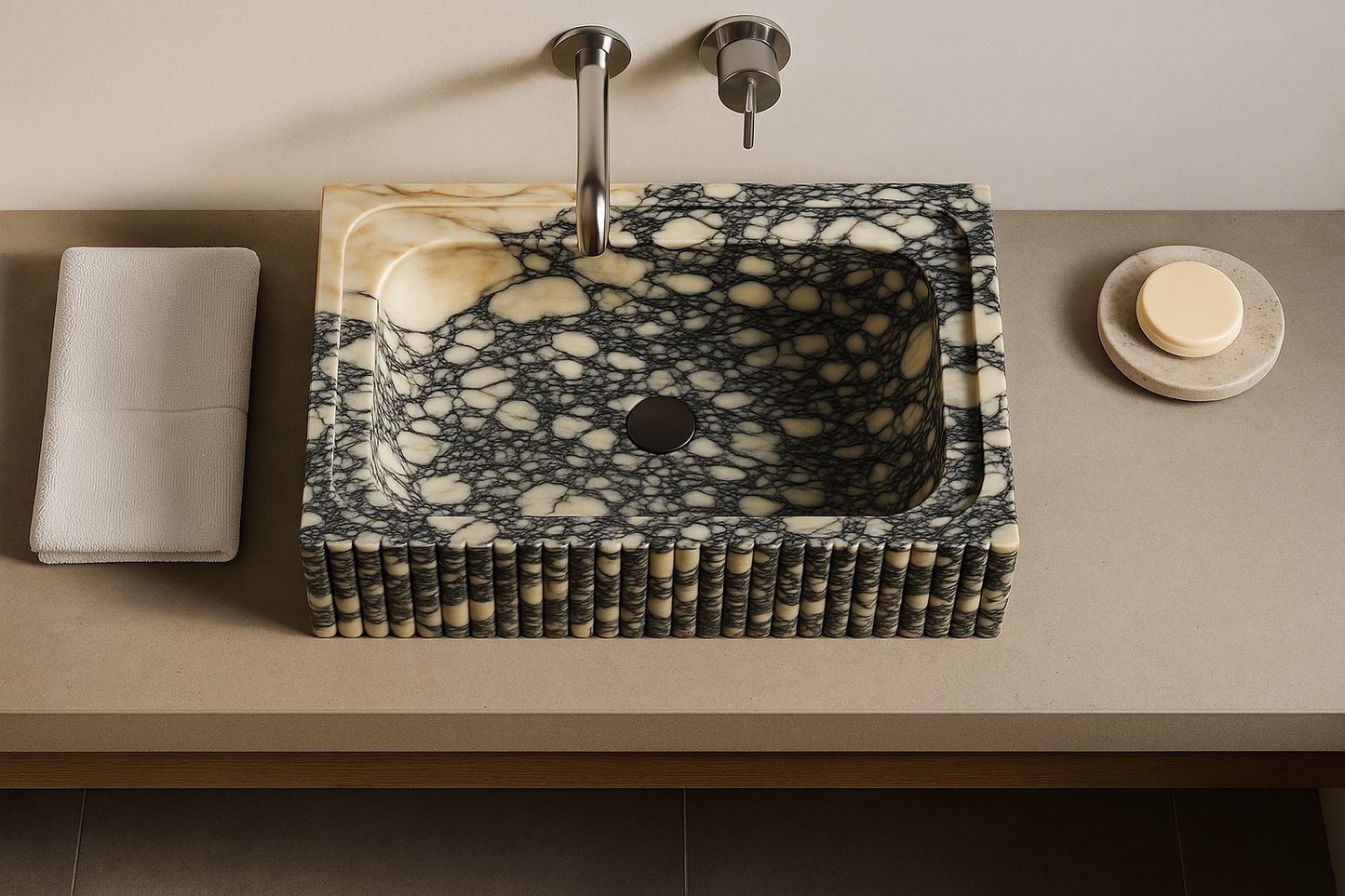 LINEA Calacatta Viola Marble Sink – Hand-Carved Rectangular Bathroom Basin