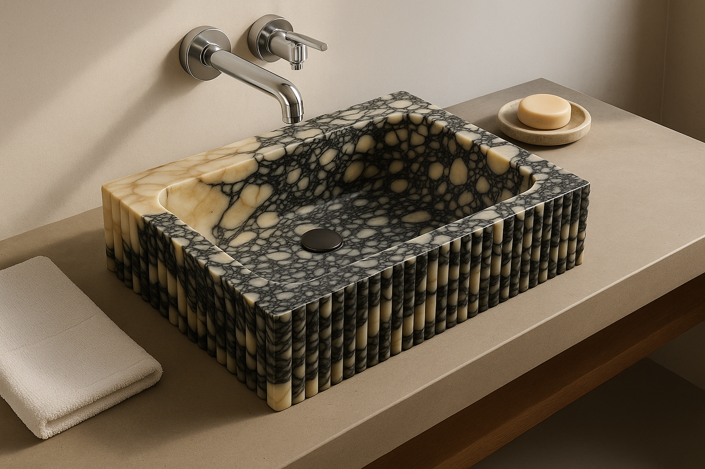 LINEA Calacatta Viola Marble Sink – Hand-Carved Rectangular Bathroom Basin