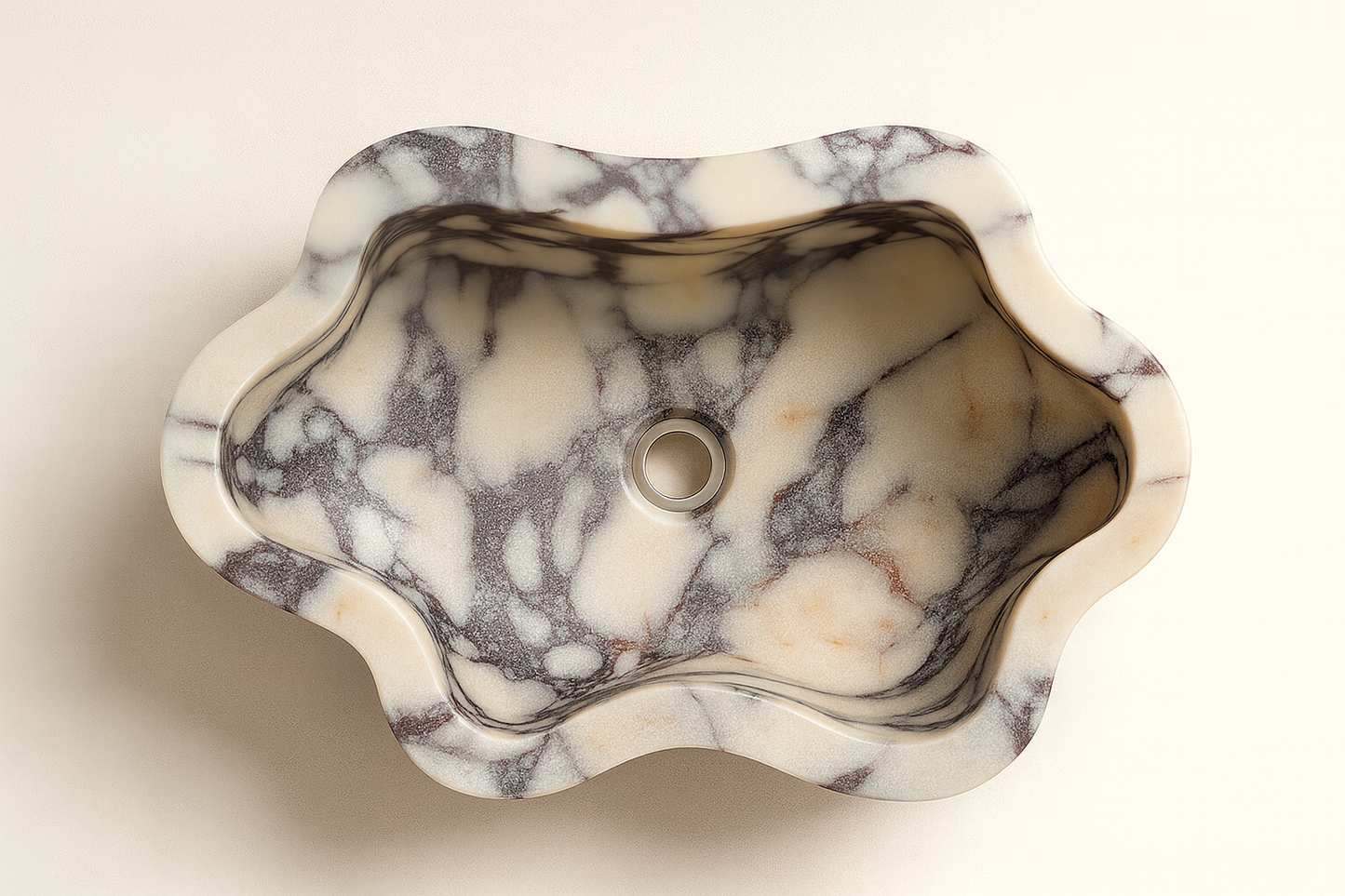 MAREA Calacatta Viola Marble Sink – Sculptural Wave-Form Bathroom Basin
