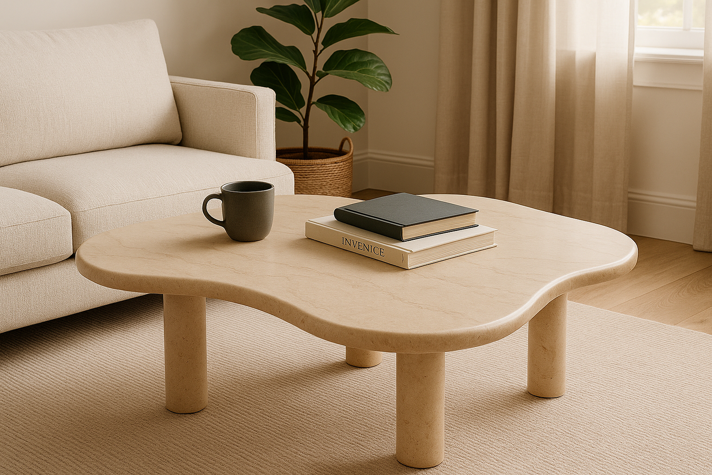 ONDURA Beige Marble Coffee Table – Organic Wave-Form Sculptural Design