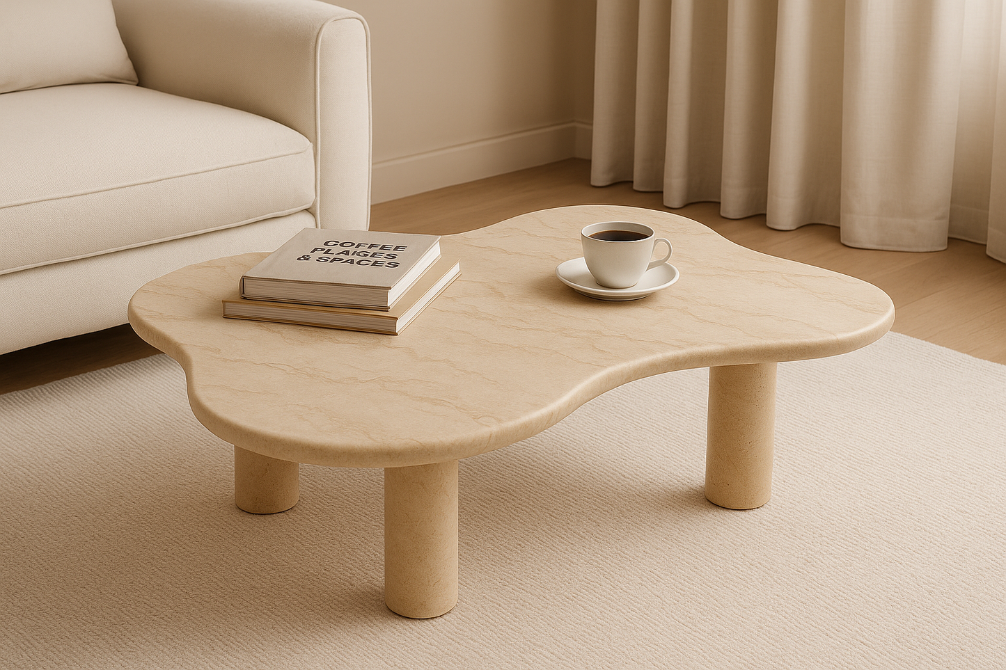 ONDURA Beige Marble Coffee Table – Organic Wave-Form Sculptural Design