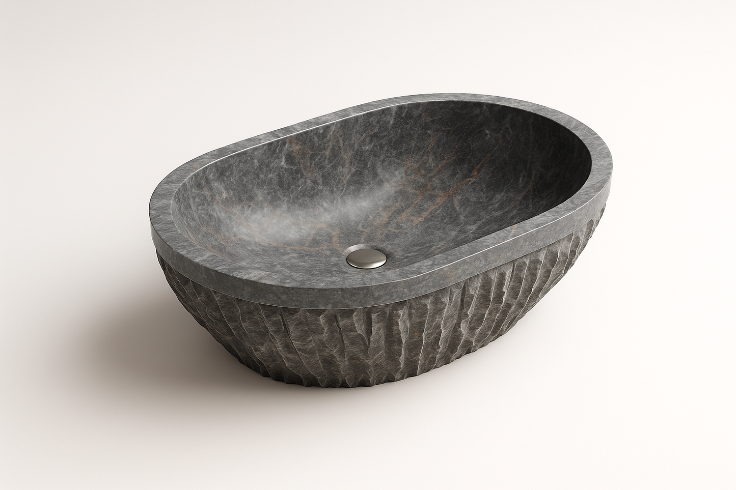 ROCCA Night Grey Marble Sink – Hand-Carved Countertop Bathroom Basin